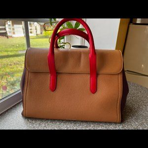 Draper James Brown Leather satchel with red accents